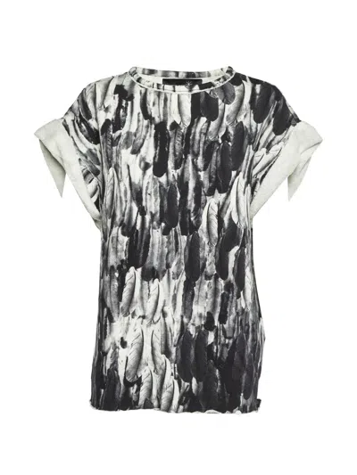 Pre-owned Isabel Marant Vintage Feather-print Cotton Knit Top In Black