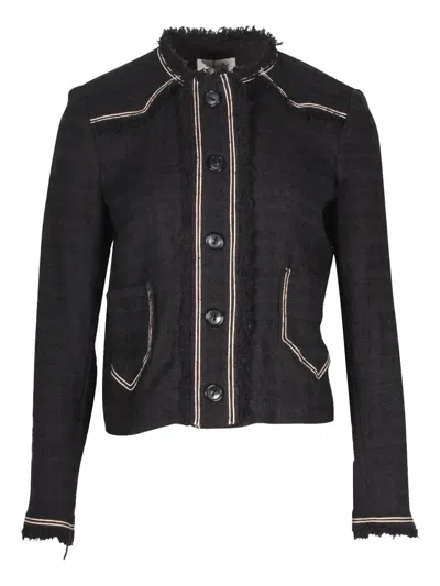 Pre-owned Isabel Marant Vintage Ferris Fringed Tweed Jacket In Black