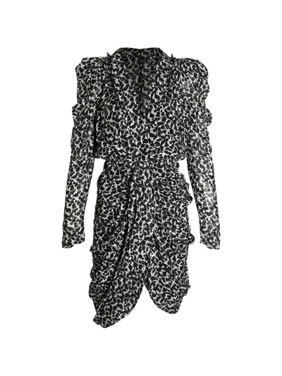 Pre-owned Isabel Marant Vintage Fil Coupé Ruched Printed Dress In Black
