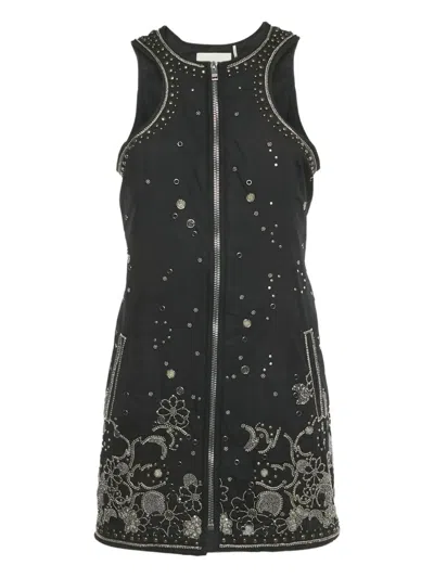 Pre-owned Isabel Marant Vintage Floral-embellishment Mini Dress In Black