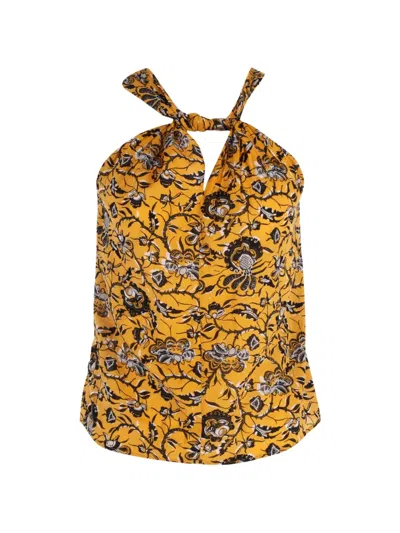 Pre-owned Isabel Marant Vintage Floral Print Halter Top In Yellow