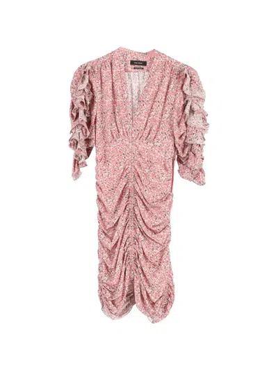 Pre-owned Isabel Marant Vintage Floral Ruched-seam Dress In Pink