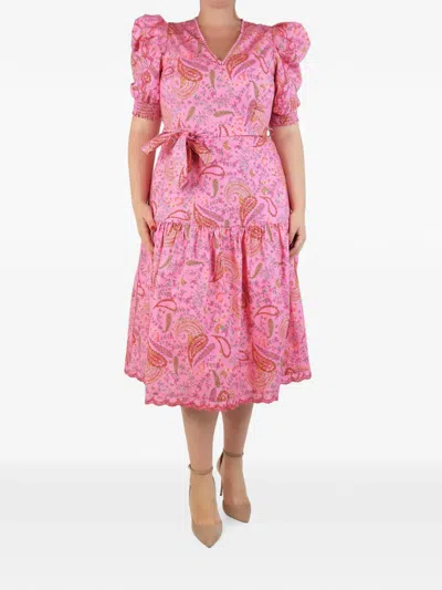 Pre-owned Isabel Marant Vintage Floral-print Ruched-detailing Midi Dress In Pink