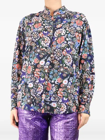 Pre-owned Isabel Marant Vintage Floral-print Silk-blend Blouse In Black