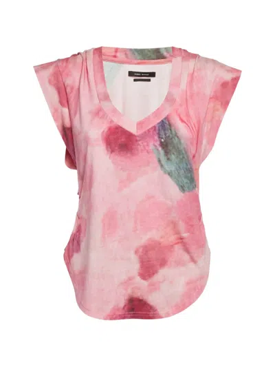 Pre-owned Isabel Marant Vintage Floral-print V-neck T-shirt In Pink
