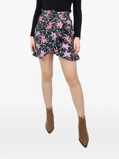 Pre-owned Isabel Marant Vintage Floral-print Wrap Mini Skirt In Black