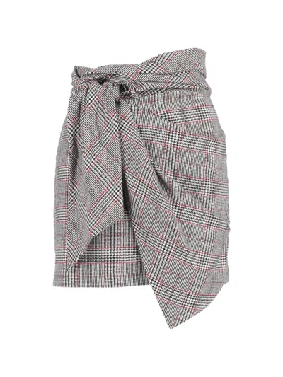 Pre-owned Isabel Marant Vintage Front-knot Checked Mini Skirt In Gray