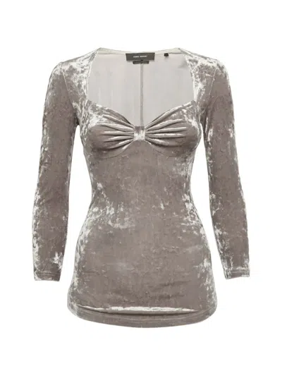 Pre-owned Isabel Marant Vintage Gubaia Velvet Sweetheart-neck Top In Neutral