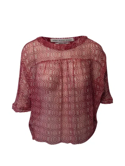 Pre-owned Isabel Marant Vintage Honeycomb-print Silk Blouse In Red