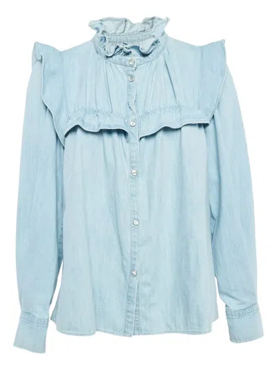 Pre-owned Isabel Marant Vintage Idety Ruffle Denim Shirt In Blue