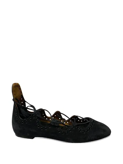 Pre-owned Isabel Marant Vintage Lace-up Fastening Suede Ballerina Shoes In Black