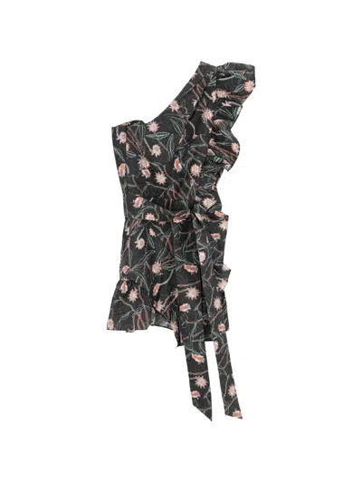 Pre-owned Isabel Marant Vintage Lavern One-shoulder Floral-print Mini Dress In Black