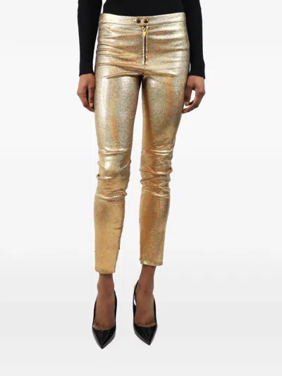 Pre-owned Isabel Marant Vintage Metallic-effect Leather Trousers In Gold