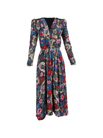 Pre-owned Isabel Marant Vintage Moyranid Floral-print Midi Dress In Blue