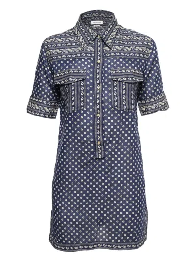 Pre-owned Isabel Marant Vintage Paisley Dot Mini Shirt Dress In Blue