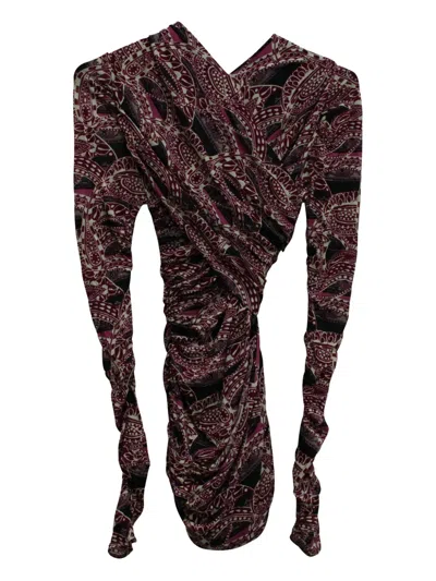 Pre-owned Isabel Marant Vintage Paisley-print Ruched Mini Dress In Purple