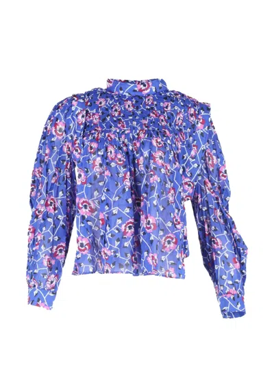 Pre-owned Isabel Marant Vintage Pintucked Floral Blouse In Blue