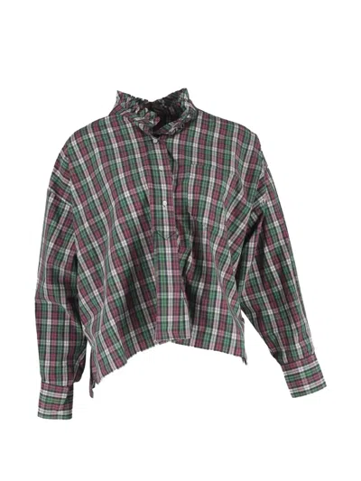 Pre-owned Isabel Marant Vintage Plaid Ruffled-neck Blouse In Red
