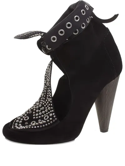 Pre-owned Isabel Marant Vintage  115mm Studded Cut-out Boots In Black
