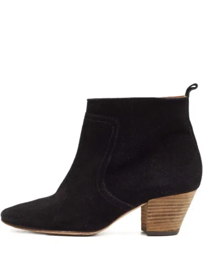 Pre-owned Isabel Marant Vintage  50mm Suede Stacked-heel Boots In Black
