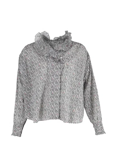 Pre-owned Isabel Marant Vintage Printed Ruffled Blouse In White