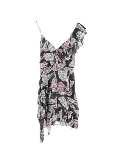 Pre-owned Isabel Marant Vintage Printed Ruffled Mini Dress In Black