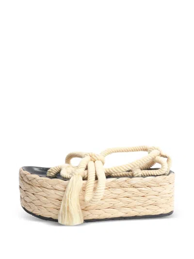 Pre-owned Isabel Marant Vintage Raffia Platform Sandals In Neutral