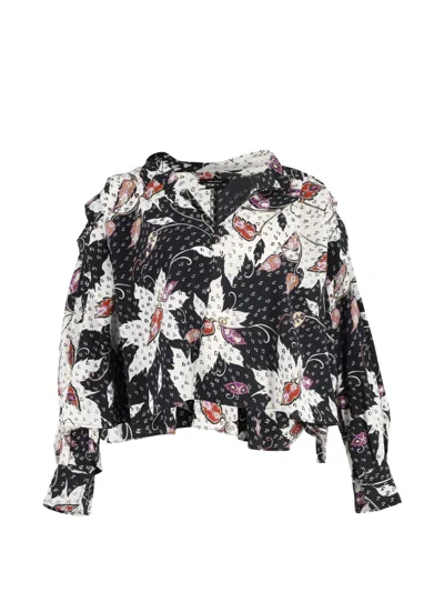 Pre-owned Isabel Marant Vintage Ricky Ruffled Printed Blouse In Black