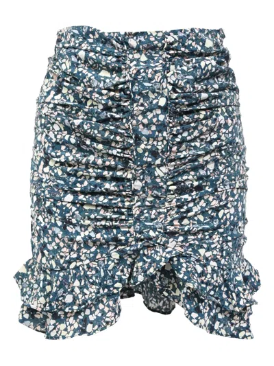 Pre-owned Isabel Marant Vintage Ruched Floral Skirt In Blue