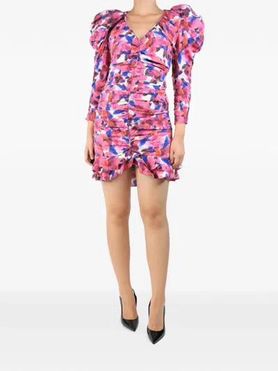Pre-owned Isabel Marant Vintage Ruched Floral-print Mini Dress In Pink