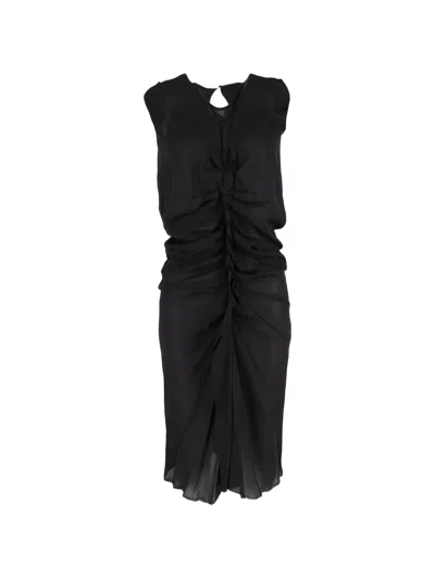 Pre-owned Isabel Marant Vintage Ruched Midi Dress In Black