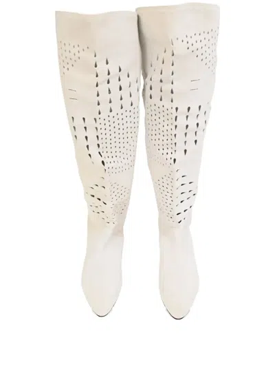 Pre-owned Isabel Marant Vintage Soren Perforated Knee-high Boots In White