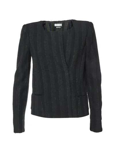 Pre-owned Isabel Marant Vintage Striped Collarless Jacket In Black