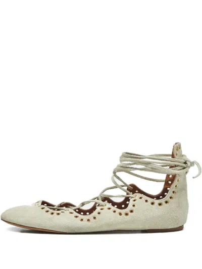 Pre-owned Isabel Marant Vintage Suede Eyelet-detail Ballet Flats In Gray