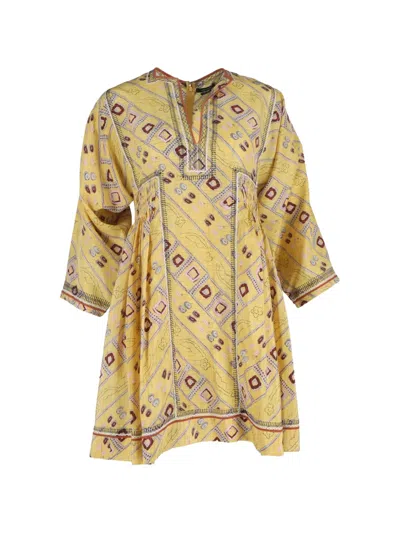 Pre-owned Isabel Marant Vintage V-neck Mini Dress In Yellow