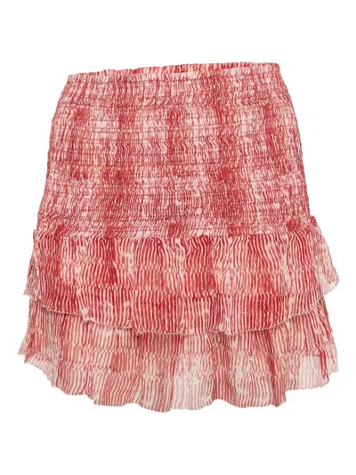 Pre-owned Isabel Marant Vintage Zelia Smocked Silk Mini Skirt In Red