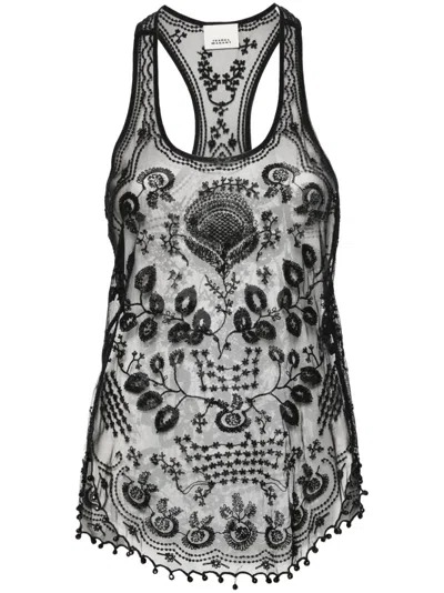 Isabel Marant Floral Embroidery Mesh Tank Top In Black