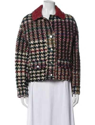 Pre-owned Isabel Marant Virgin Wool Houndstooth Print Jacket In Red