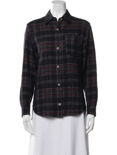 Pre-owned Isabel Marant Virgin Wool Plaid Print Button-up Top In Blue