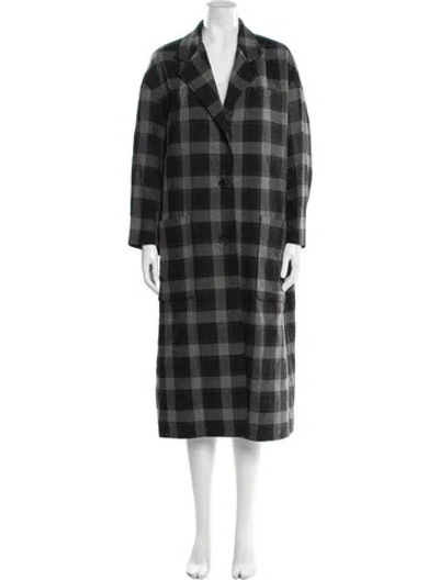 Pre-owned Isabel Marant Virgin Wool Plaid Print Coat In Gray
