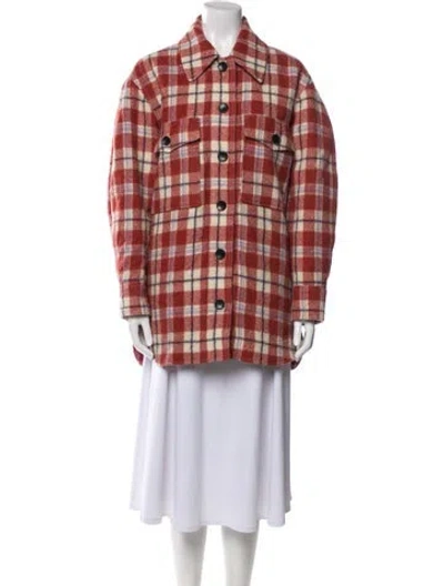 Pre-owned Isabel Marant Virgin Wool Plaid Print Coat In Red