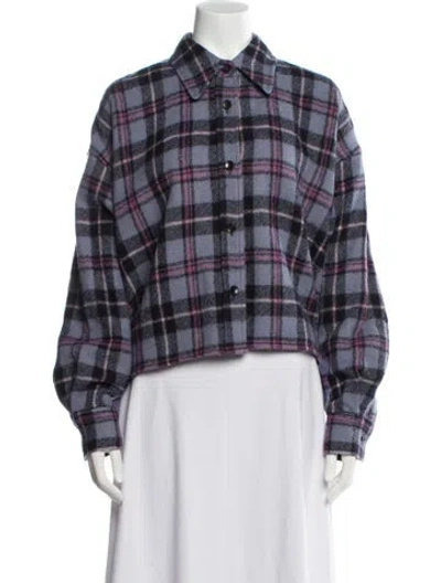 Pre-owned Isabel Marant Virgin Wool Plaid Print Jacket In Purple