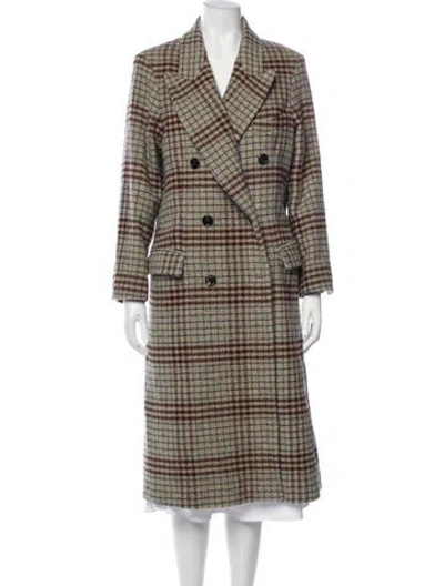 Pre-owned Isabel Marant Virgin Wool Plaid Print Peacoat In Neutral