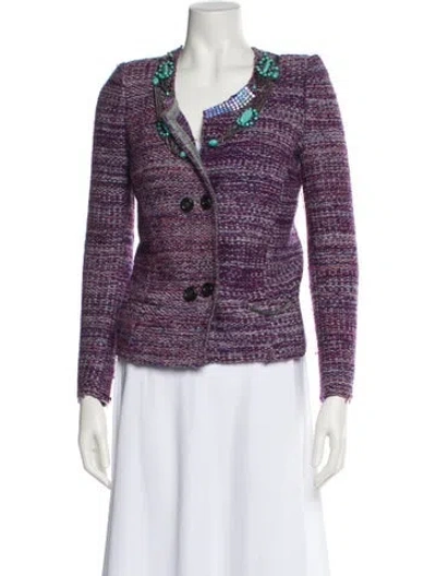 Pre-owned Isabel Marant Virgin Wool Tweed Pattern Blazer In Purple