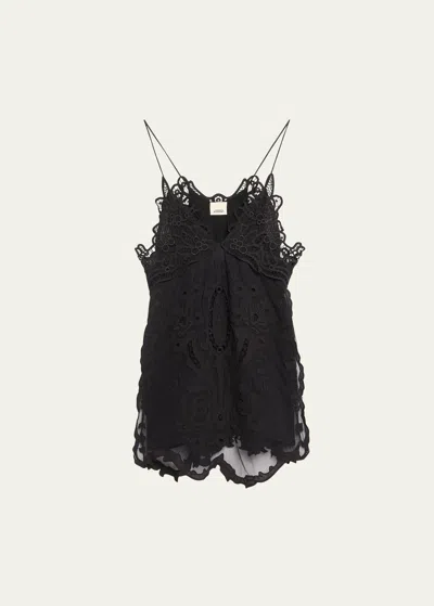 Isabel Marant Virginia Lace Spaghetti Strap Mini Slip Dress In Black