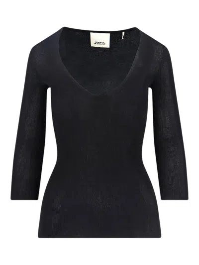 Isabel Marant Women Black Ribbed Crepe Knit Felicia Top In Multi