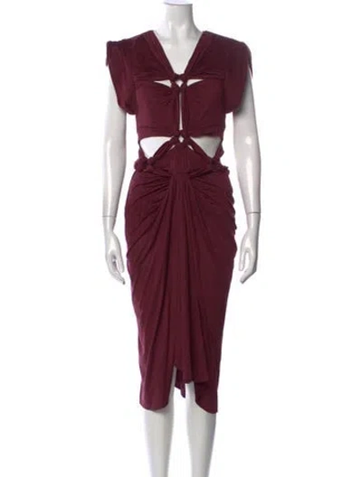 Pre-owned Isabel Marant V-neck Midi Length Dress In Burgundy