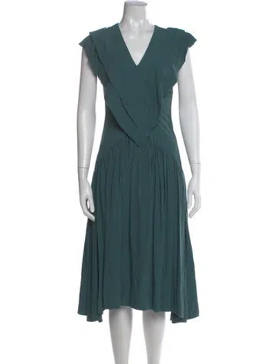 Pre-owned Isabel Marant V-neck Midi Length Dress In Green