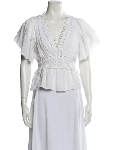 Pre-owned Isabel Marant V-neck Short Sleeve Blouse In White
