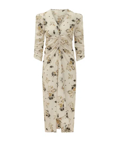 Isabel Marant Albini Gathered Printed Silk-blend Midi Dress In Neutral